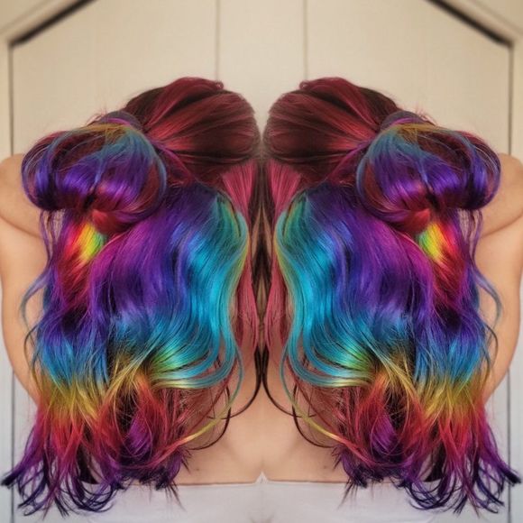 Rainbow Colored Clip in One Piece Human Hair Extensions - Picture 1 of 3